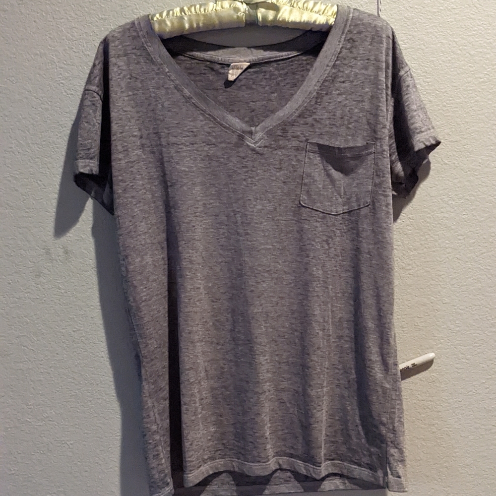 Grey V-Neck T-shirt with small front Pocket